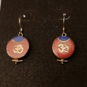 Sanskrit Om Ohm Aum 925 Sterling Silver Drop Dangle Earrings Buddhist Symbol